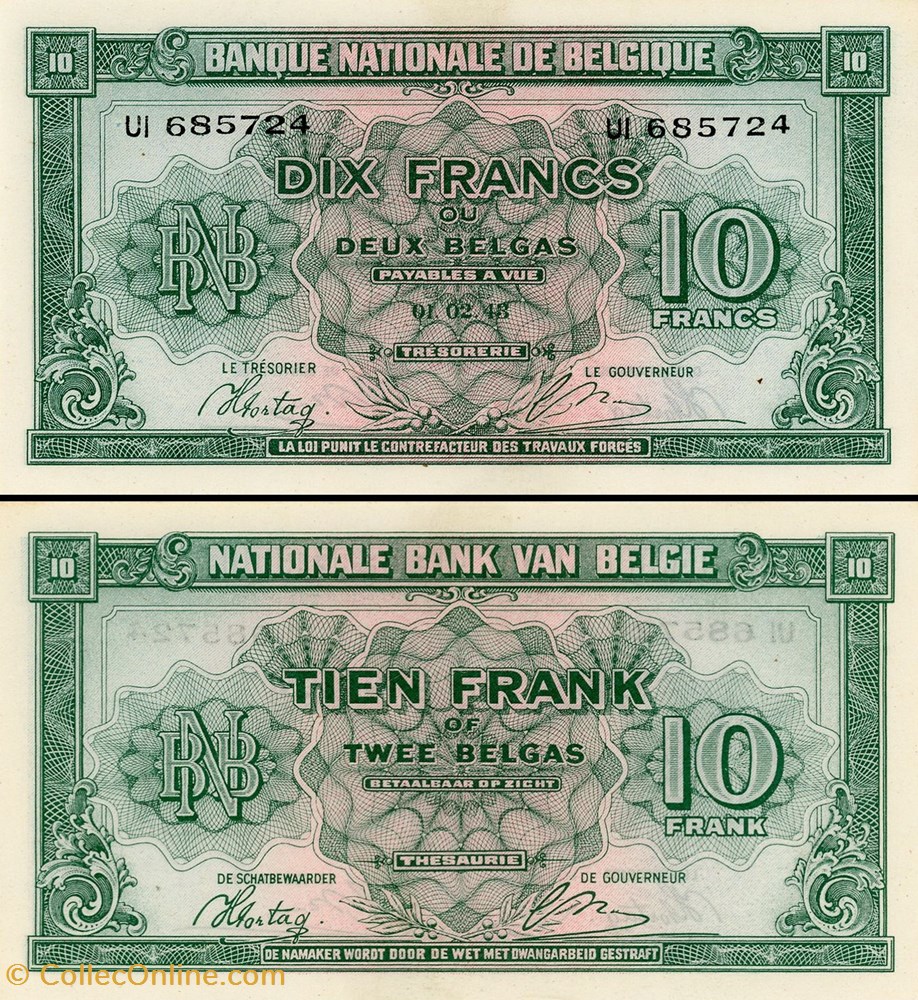 BELGIQUE - PICK 122 a - 10 FRANCS - 1943 billets europe belgique pick 122 a 10 francs 1943