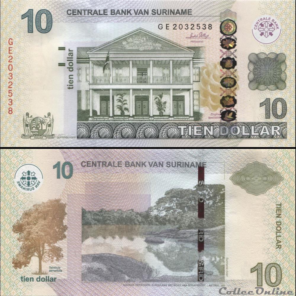 billet amerique du sud suriname pick 163 10 dollars 2010