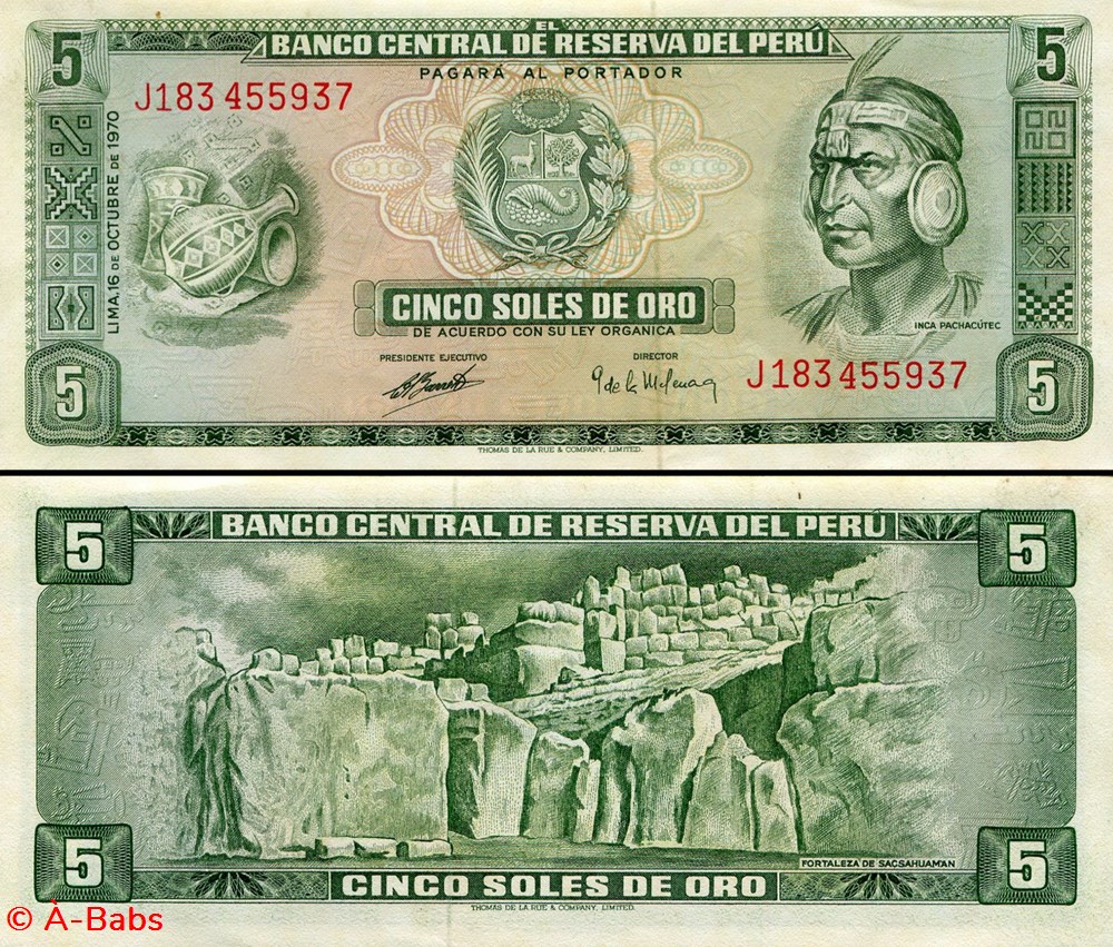 billets amerique du sud perou pick 099 b1 5 soles de oro 1970