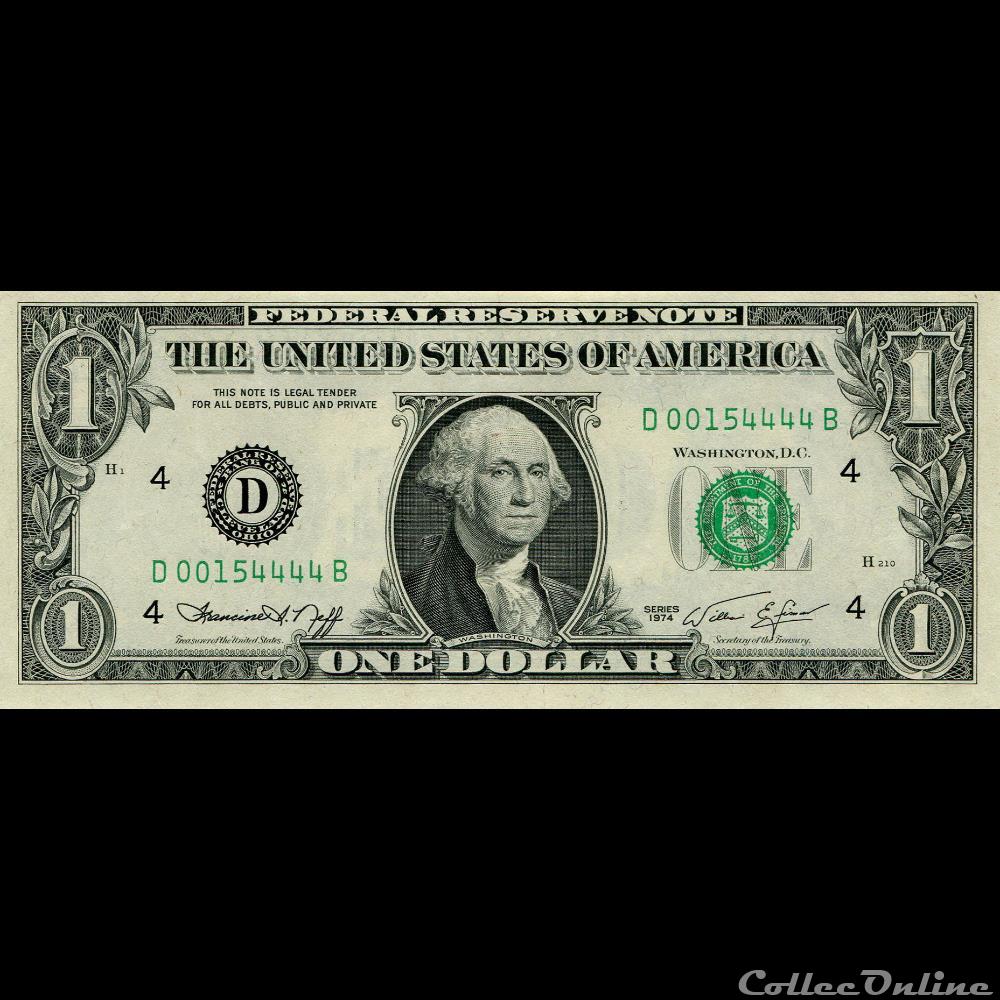 D- 1$ Federal Reserve Notes - Small Size 1974 Series billet amerique du nord etat uni d 1 federal reserve notes small size 1974 series