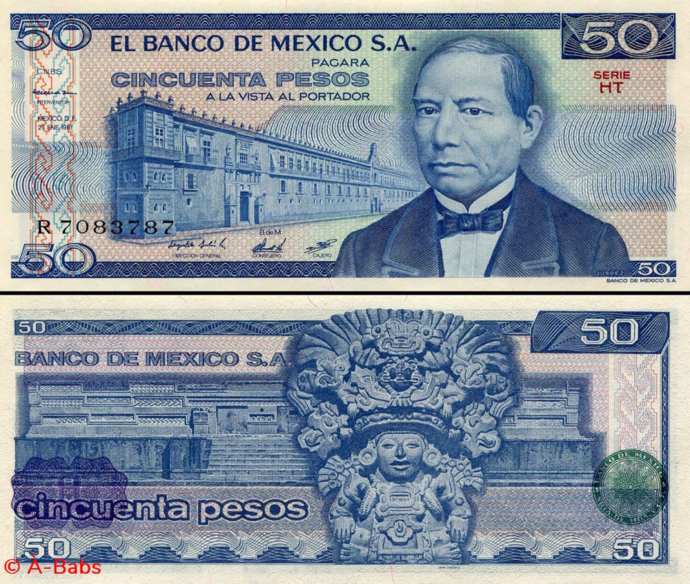 MEXIQUE - PICK 073a.HT - 50 PESOS - 1981 billets amerique du nord mexique pick 073a ht 50 pesos 1981