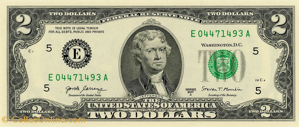 E- Richmond District - 2$ Federal Reserve Notes - Small Size 2017A Series billet amerique du nord etat uni e richmond district 2 federal reserve notes small size 2017a series