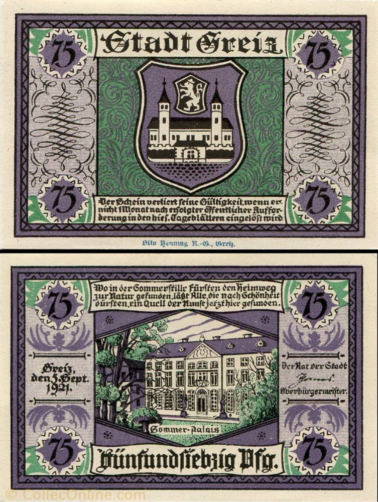 billet europe allemagne greiz 75 pfennig