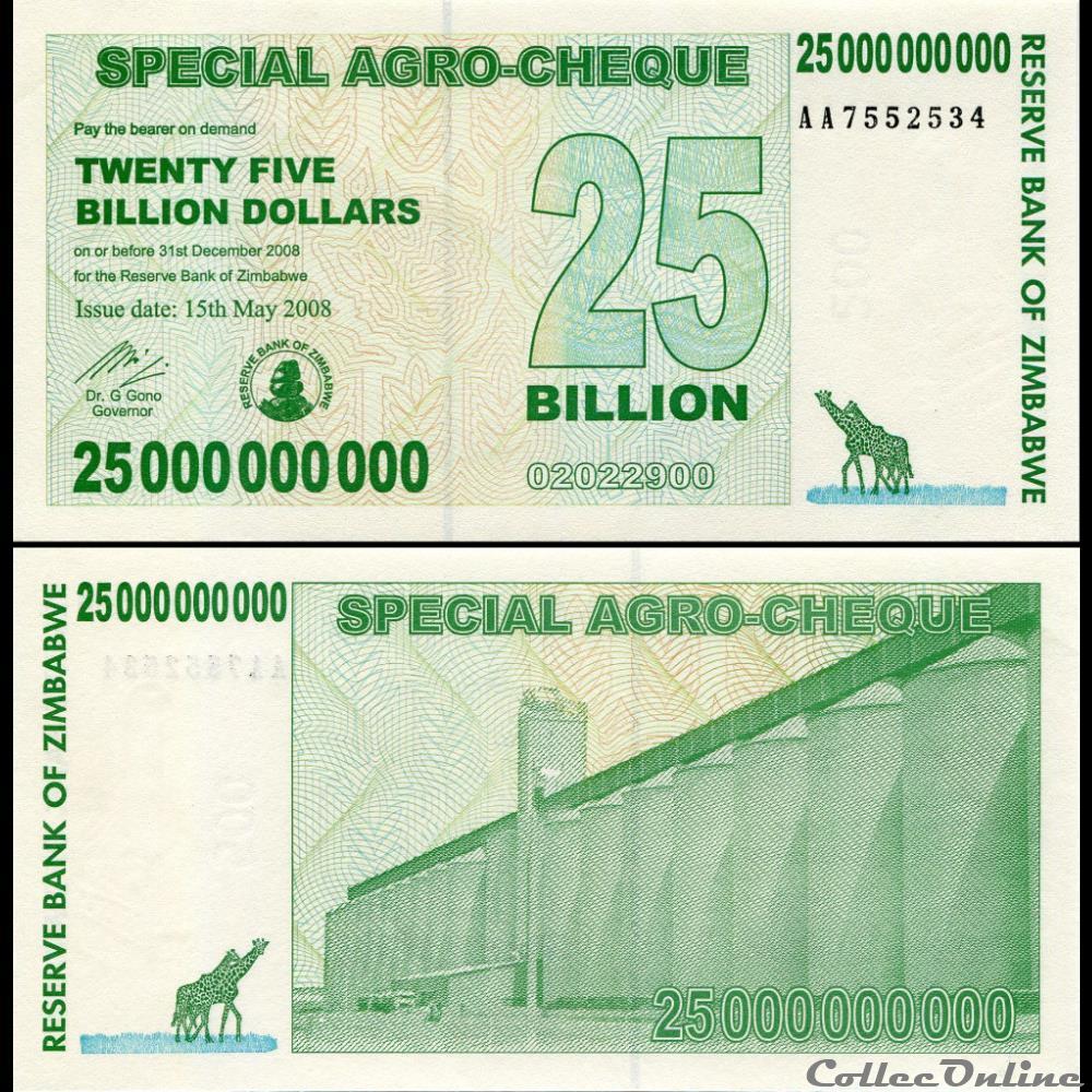ZIMBABWE - PICK 062a - 25 000 000 000 Dollars - 2008 billet afrique zimbabwe pick 062a 25 000 000 000 dollars 2008