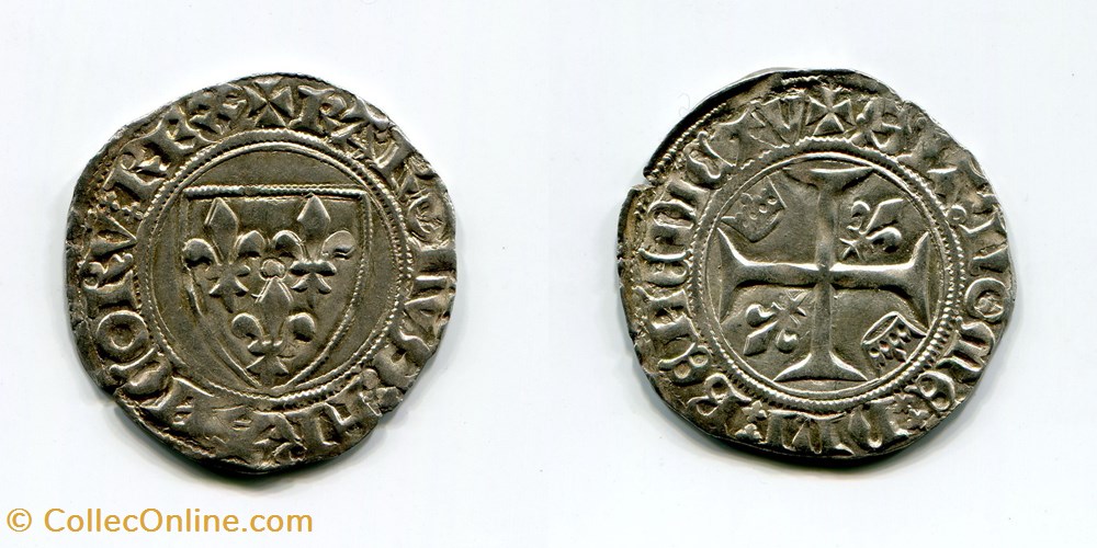 Royale - Charles VI - Blanc dit Guénar - Sainte Menehould ou Chalons en Champagne monnaies france royales royale charles vi blanc dit guenar sainte menehould ou chalons en champagne
