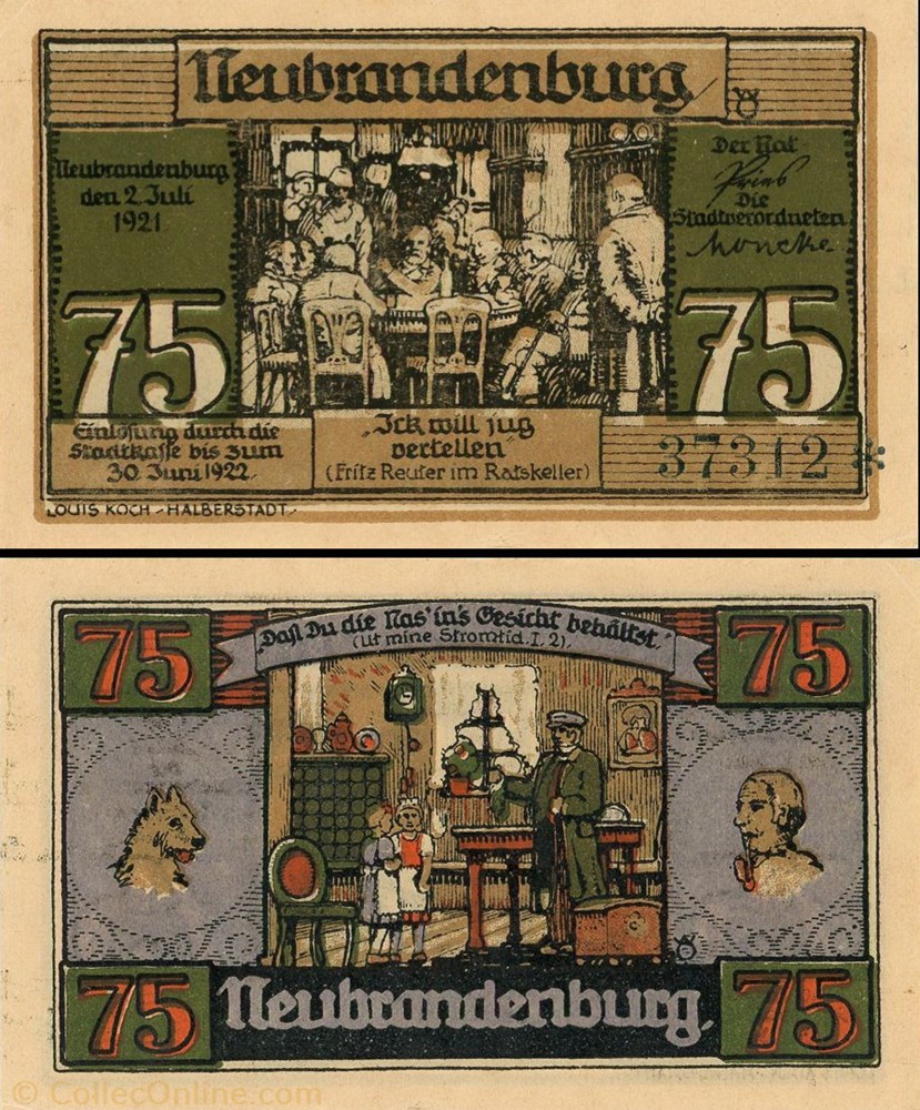 billet europe allemagne neubrandenburg 75 pfennig