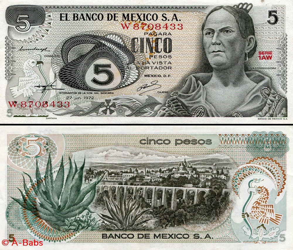 billets amerique du nord mexique pick 062 serie 1aw 5 pesos 1972