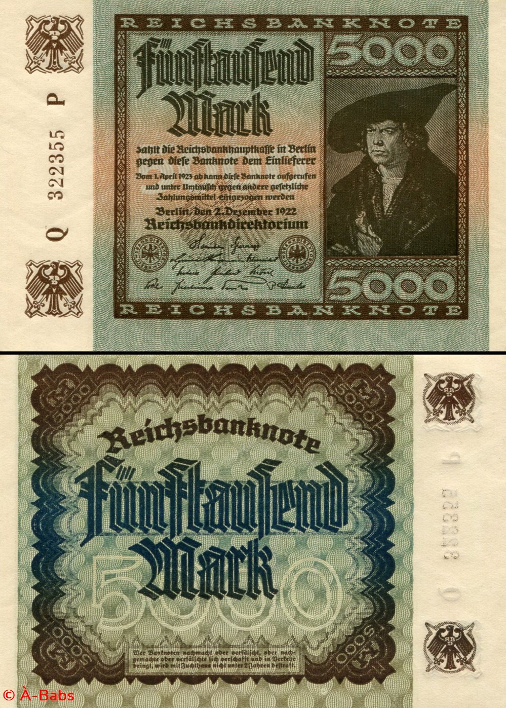 ALLEMAGNE - PICK 081 a - 5 000 MARK - 1922 billets europe allemagne pick 081 a 5 000 mark 1922