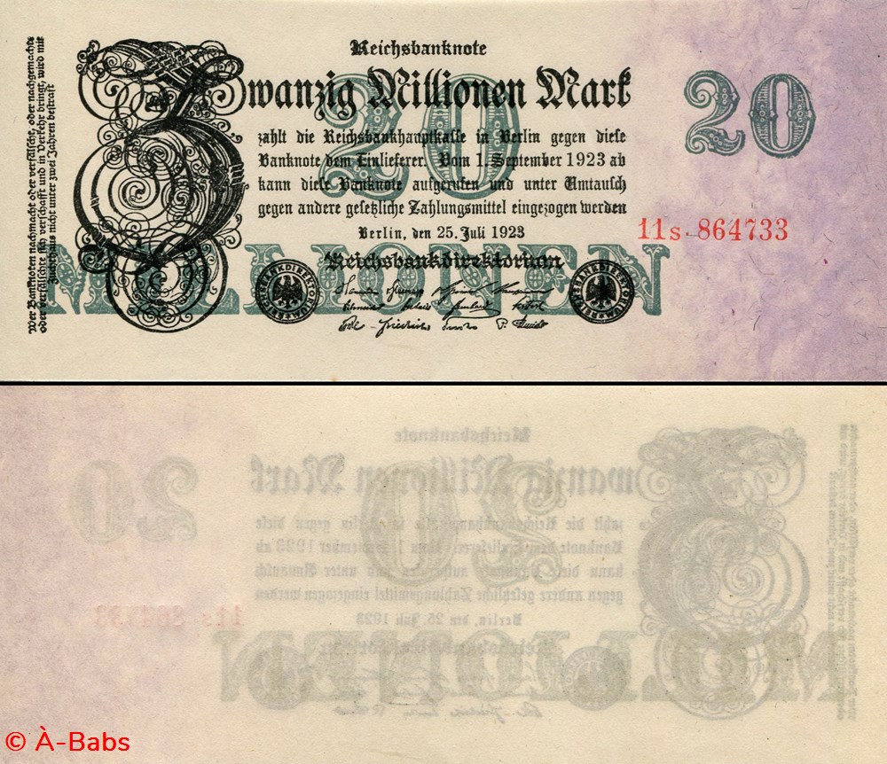 ALLEMAGNE - PICK 097-2 - 20 000 000 MARK - 1923 billets europe allemagne pick 097 2 20 000 000 mark 1923