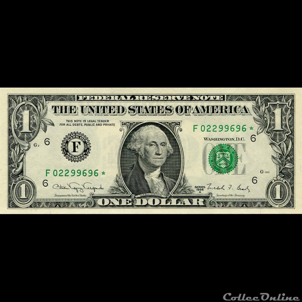 F- 1$ Federal Reserve Notes - Small Size 1988A Series billet amerique du nord etat uni f 1 federal reserve notes small size 1988a series
