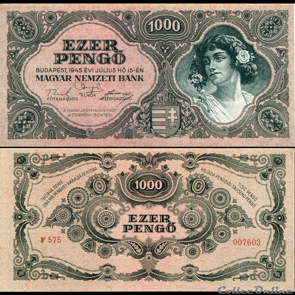 HONGRIE - PICK 118 a - 1000 PENGO - 1945 billet europe hongrie pick 118 a 1000 pengo 1945