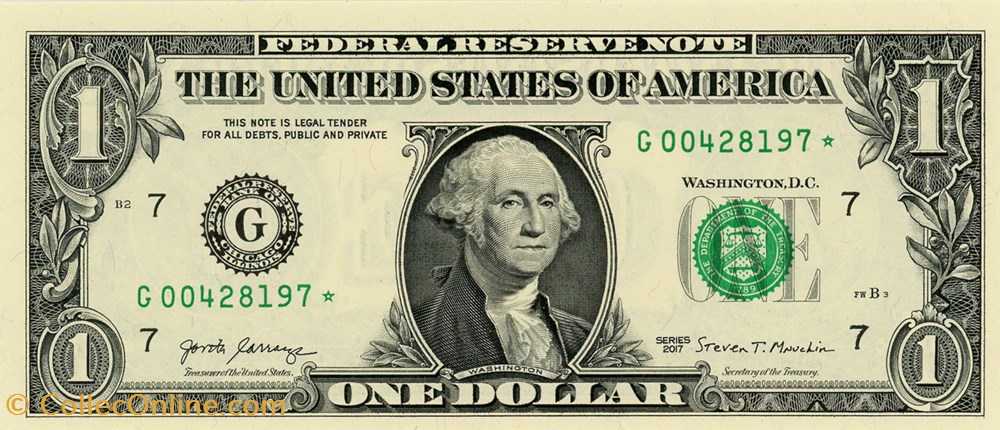 G- 1$ Federal Reserve Notes - Small Size 2017 Series billets amerique du nord etats unis g 1 federal reserve notes small size 2017 series
