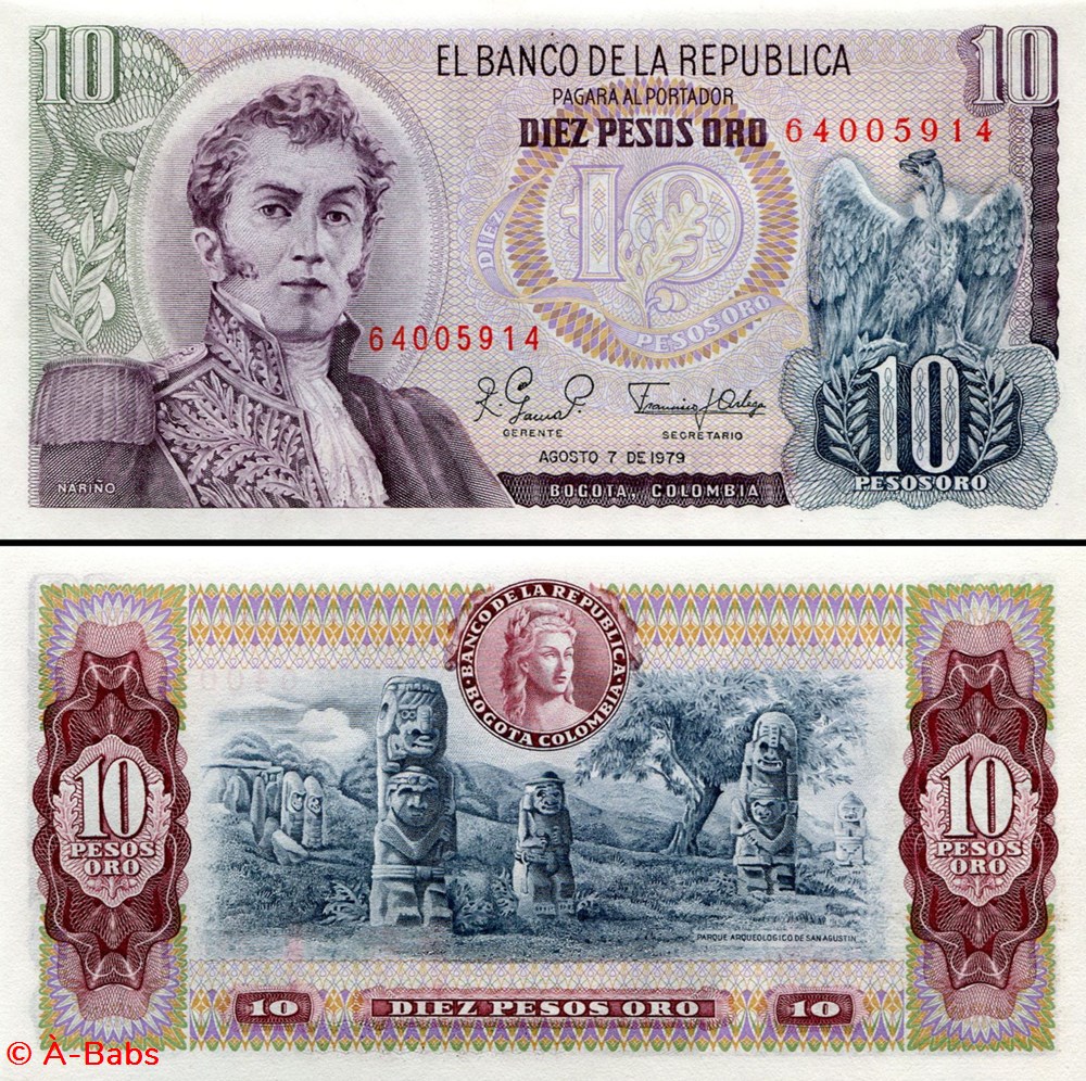 billets amerique du sud colombie pick 407 g 1 10 pesos de oro colombien 1979