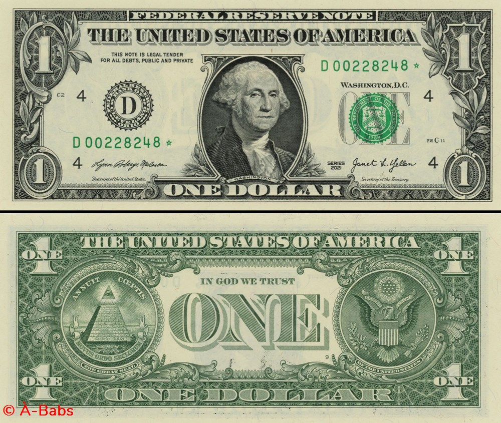D- 1$ Federal Reserve Notes - Small Size 2021 Series billets amerique du nord etats unis d 1 federal reserve notes small size 2021 series