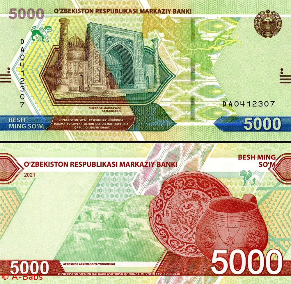 OUZBÉKISTAN - PICK 88a - 5 000 SOM - 2021 billets asie ouzbekistan pick 88a 5 000 som 2021