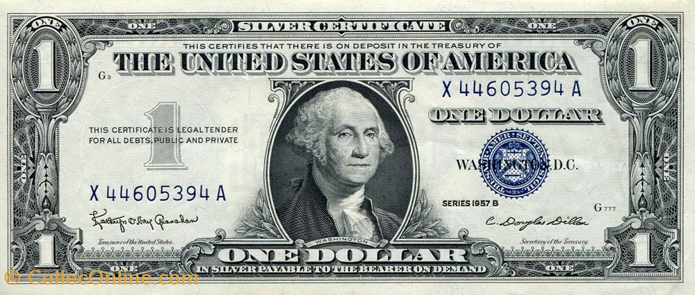 $1 SILVER CERTIFICATE SERIES 1957B billets amerique du nord etats unis 1 silver certificate series 1957b