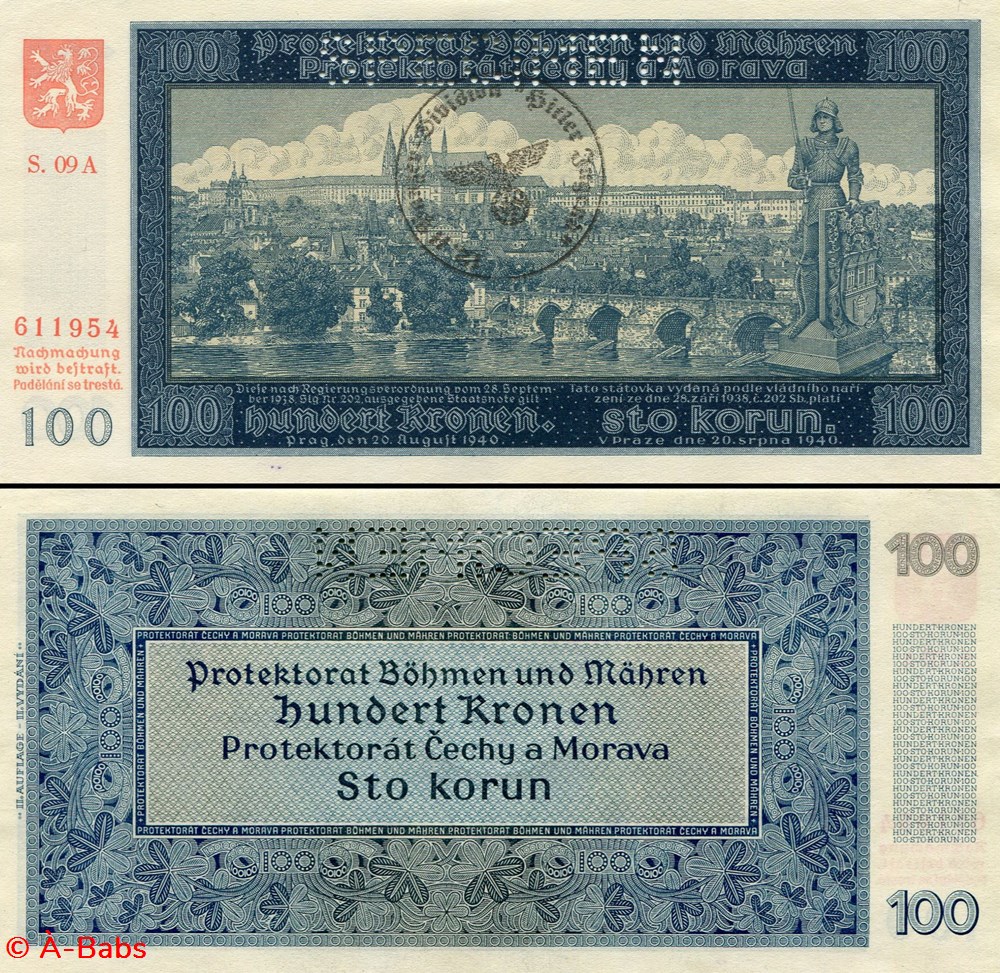 BOHÊME MORAVIE - PICK 6S - 100 KRONER - 1941 billets europe tchecolovaquie boheme moravie pick 6s 100 kroner 1941
