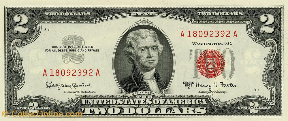 billets amerique du nord etats unis 2 red seal certificate series 1963a