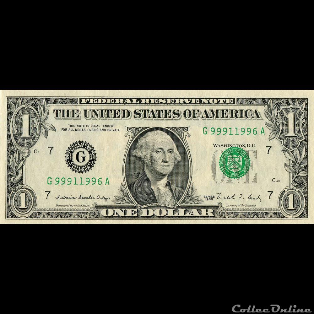 G- 1$ Federal Reserve Notes - Small Size 1988 Series billet amerique du nord etat uni g 1 federal reserve notes small size 1988 series