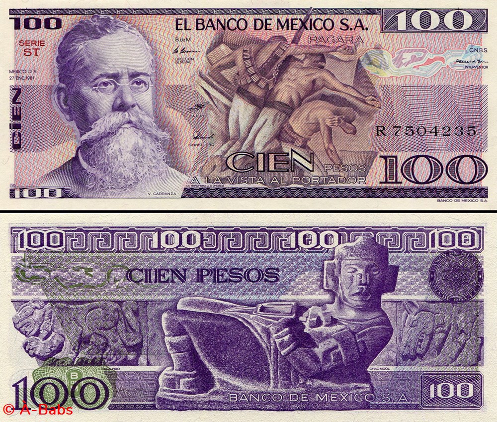 MEXIQUE - PICK 074a.ST - 100 PESOS - 1981 billets amerique du nord mexique pick 074a st 100 pesos 1981