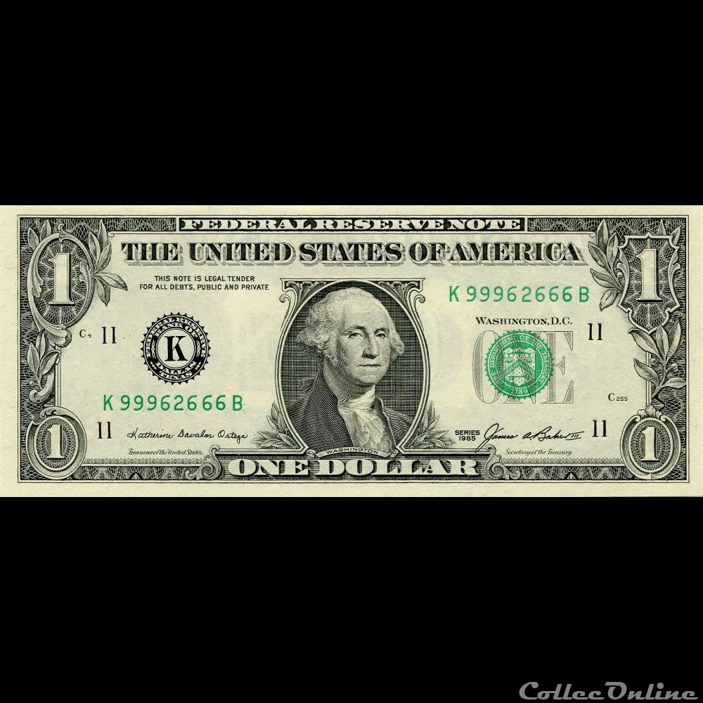 K- 1$ Federal Reserve Notes - Small Size 1985 Series billet etat uni liberium k 1 federal reserve notes small size 1985 series