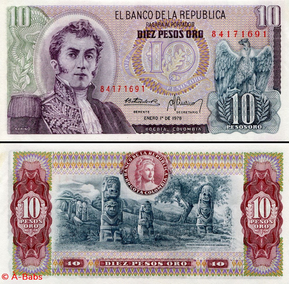 billets amerique du sud colombie pick 407 f4 10 pesos de oro colombien 1978