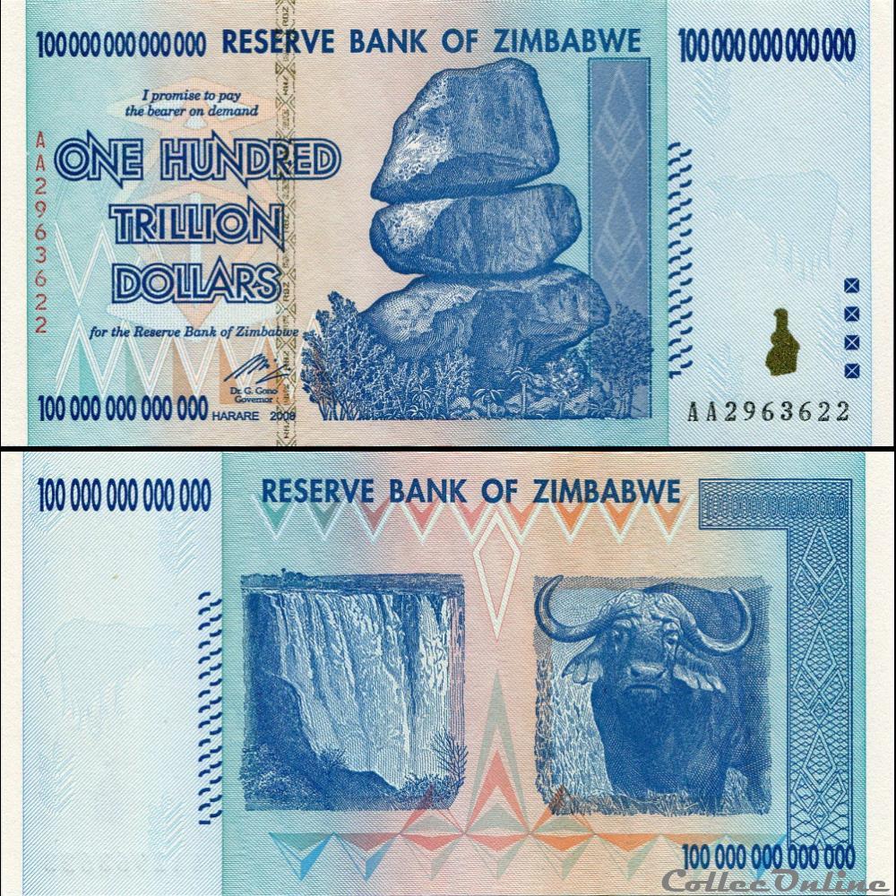ZIMBABWE - PICK 091a - 100 Trillions de Dollars - 2008 billet afrique zimbabwe pick 091a 100 trillions de dollars 2008