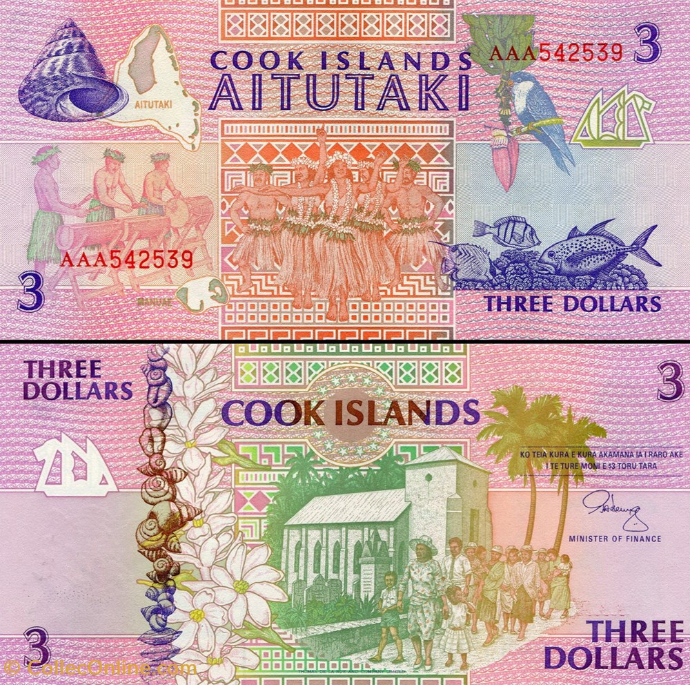 ILES COOK - PICK 07 a - 3 DOLLARS - 1992 billets oceanie iles cook pick 07 a 3 dollars 1992