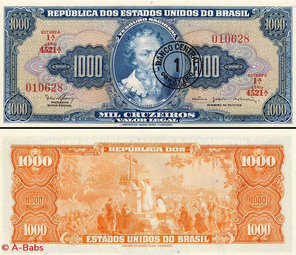 billets amerique du sud bresil pick 187b 1 cruzeiro novo sur 1000 cruzeiros 1966