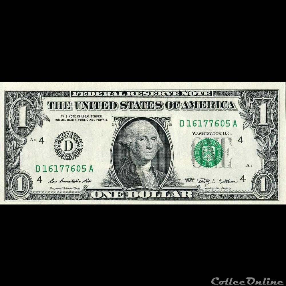 D- 1$ Federal Reserve Notes - Small Size 2009 Series billet amerique du nord etat uni d 1 federal reserve notes small size 2009 series