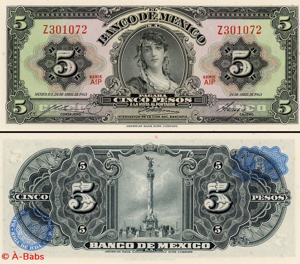 billets amerique du nord mexique pick 060h8 5 pesos 1963