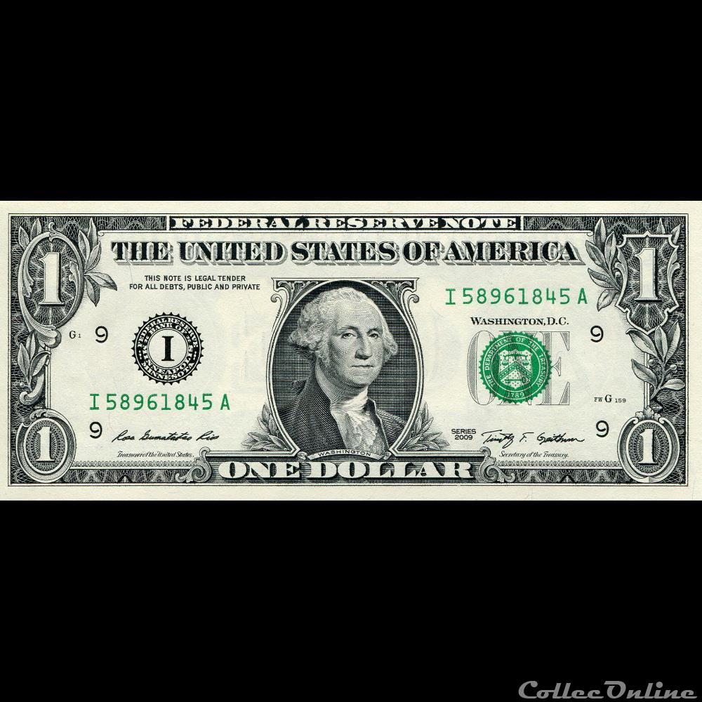 I- 1$ Federal Reserve Notes - Small Size 2009 Series billet amerique du nord etat uni i 1 federal reserve notes small size 2009 series