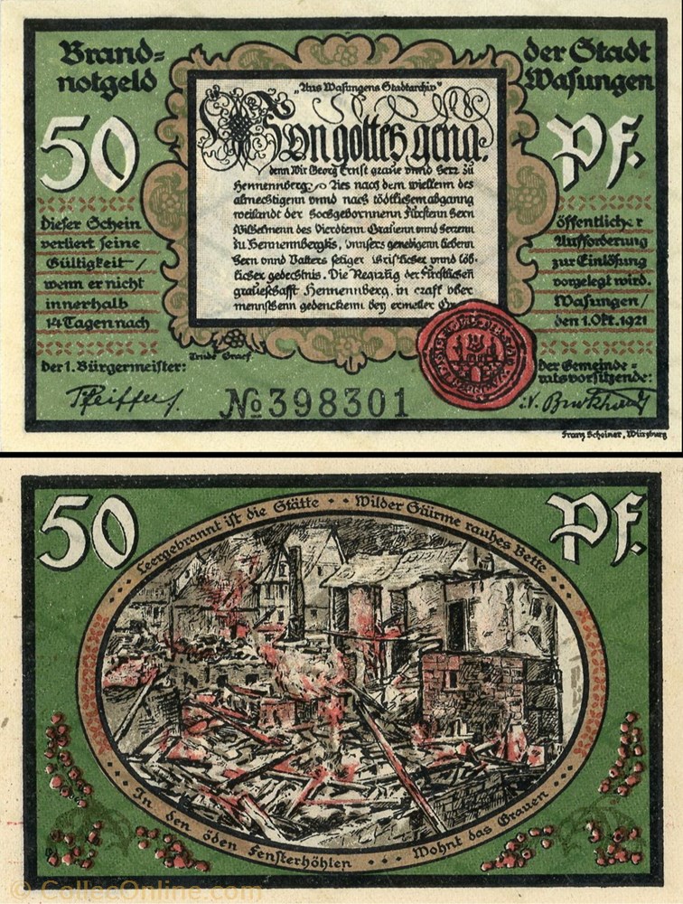 billet europe allemagne wasungen 50 pfennig
