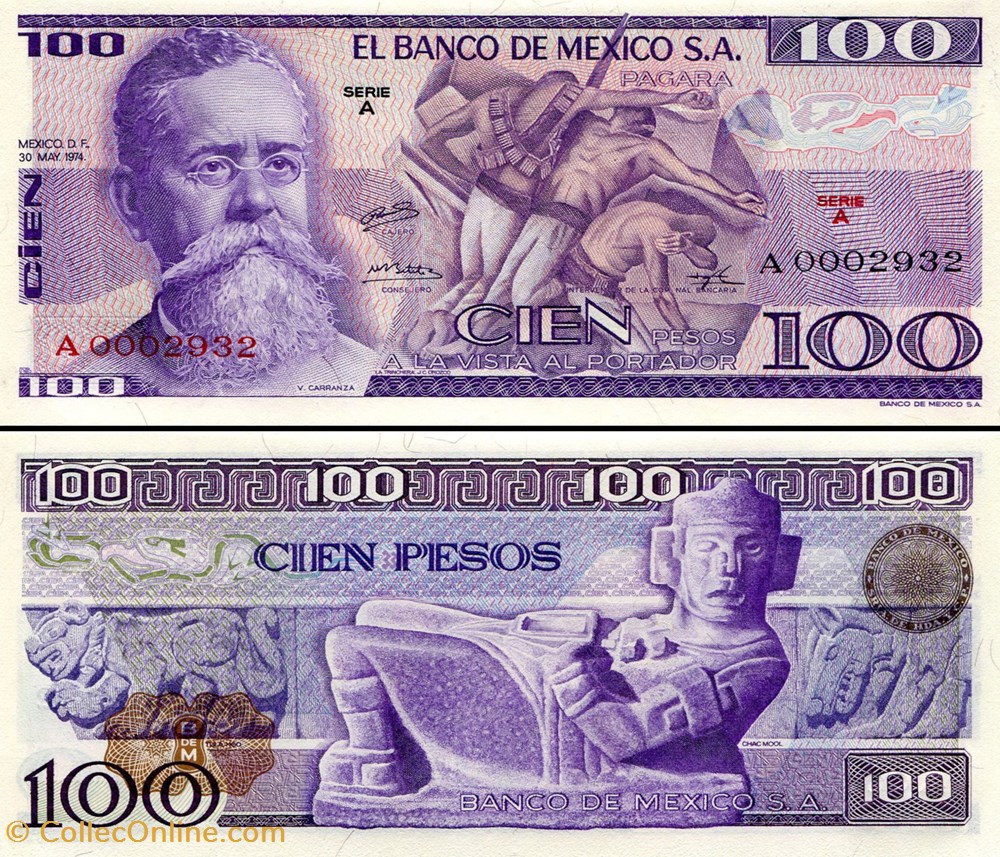 MEXIQUE - PICK 066a.A - 100 PESOS - 1974 billets amerique du nord mexique pick 066a a 100 pesos 1974