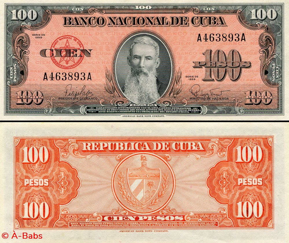 CUBA - PICK 093a - 100 PESOS - 1959 billets amerique centrale et caraibes cuba pick 093a 100 pesos 1959