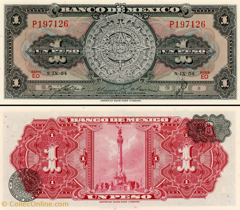 MEXIQUE - PICK 056b2 - 1 PESO - 1954 billet amerique du nord mexique pick 056b2 1 peso 1954