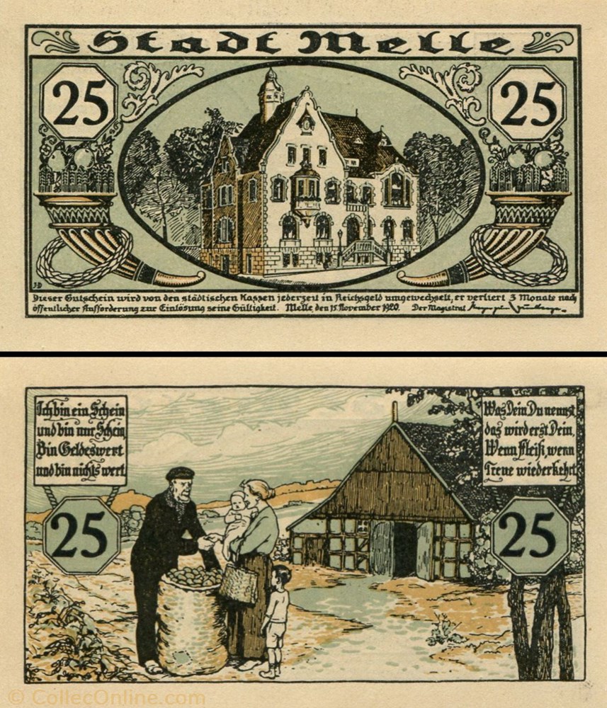 billet europe allemagne melle 25 pfennig