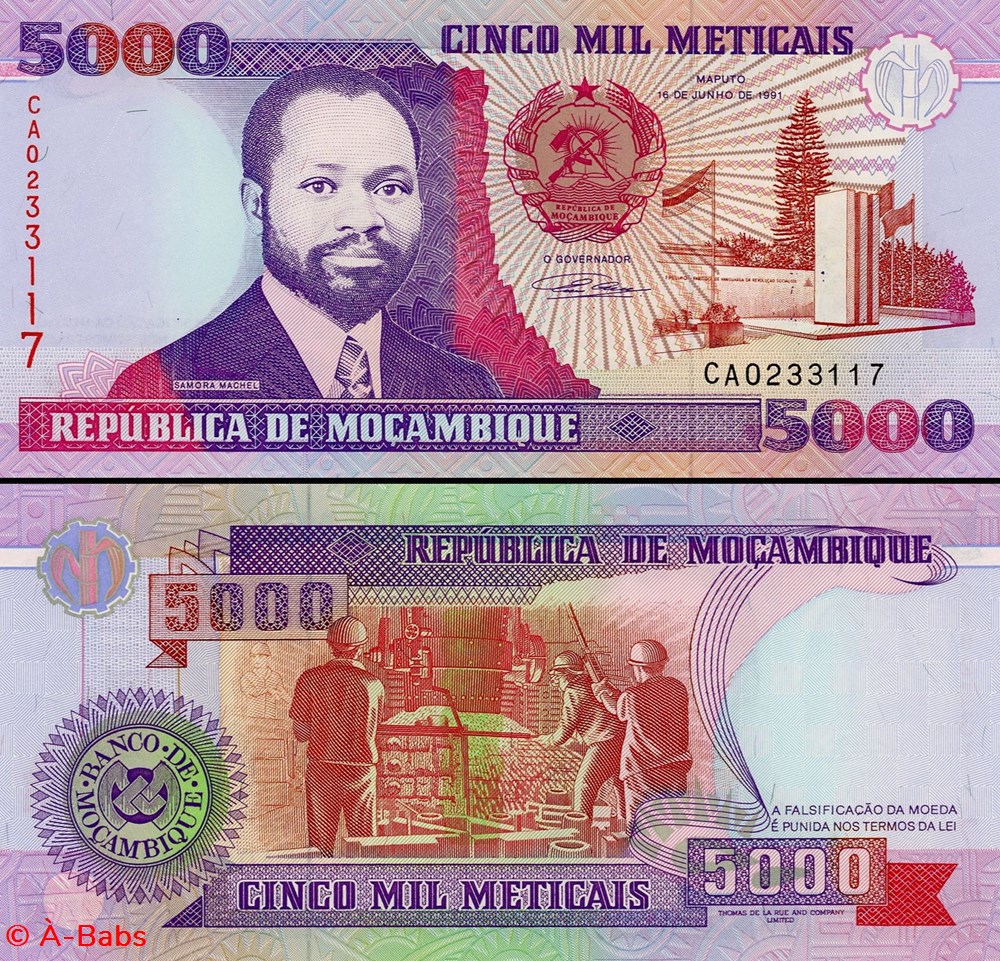 billets afrique mozambique pick 136 5000 meticais 1991