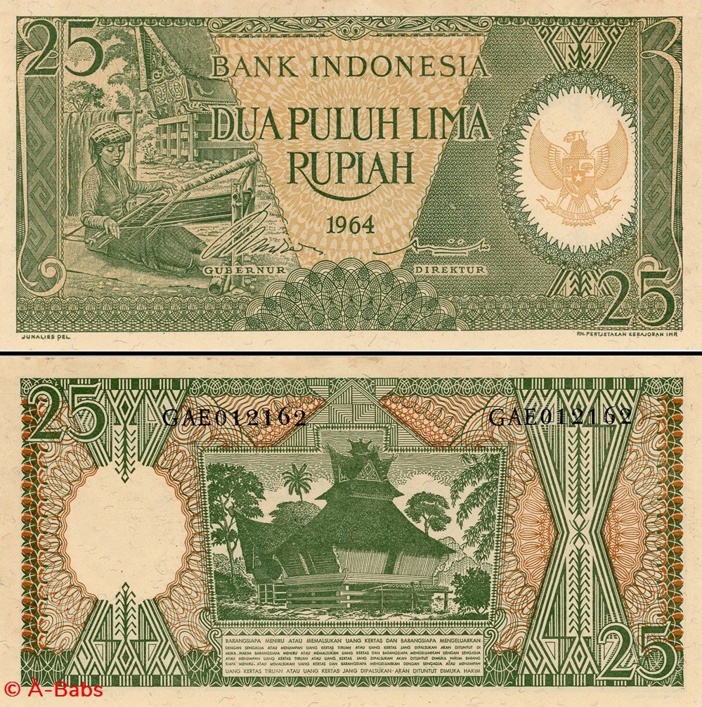 billets asie indonesie pick 095 25 roupies 1964