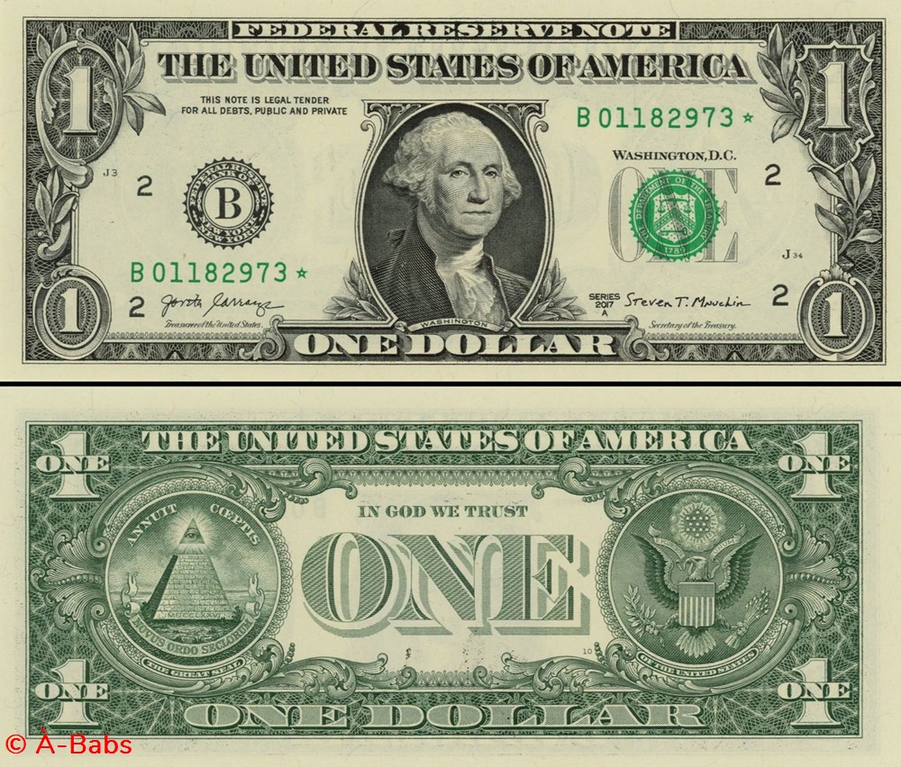 B- 1$ Federal Reserve Notes - Small Size 2017A Series billets amerique du nord etats unis b 1 federal reserve notes small size 2017a series