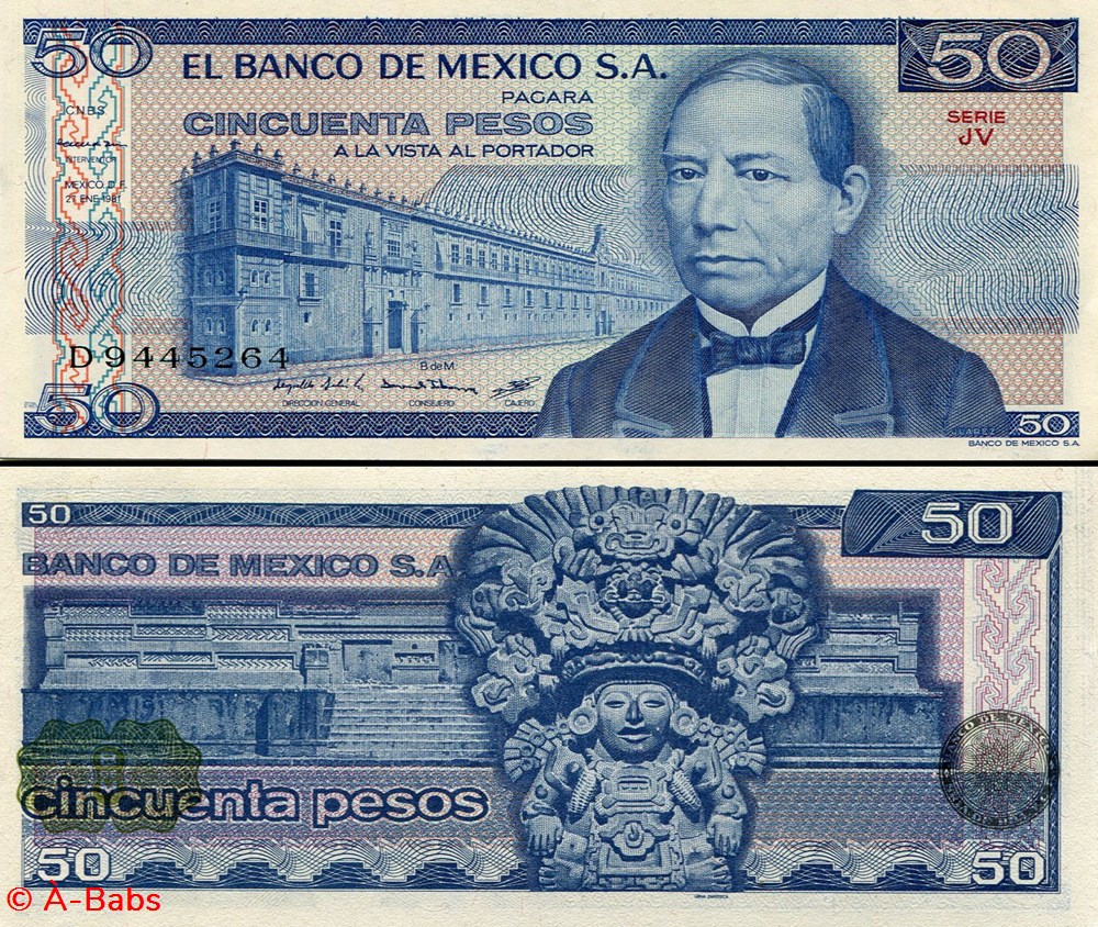 MEXIQUE - PICK 073a.JV - 50 PESOS - 1981 billets amerique du nord mexique pick 073a jv 50 pesos 1981