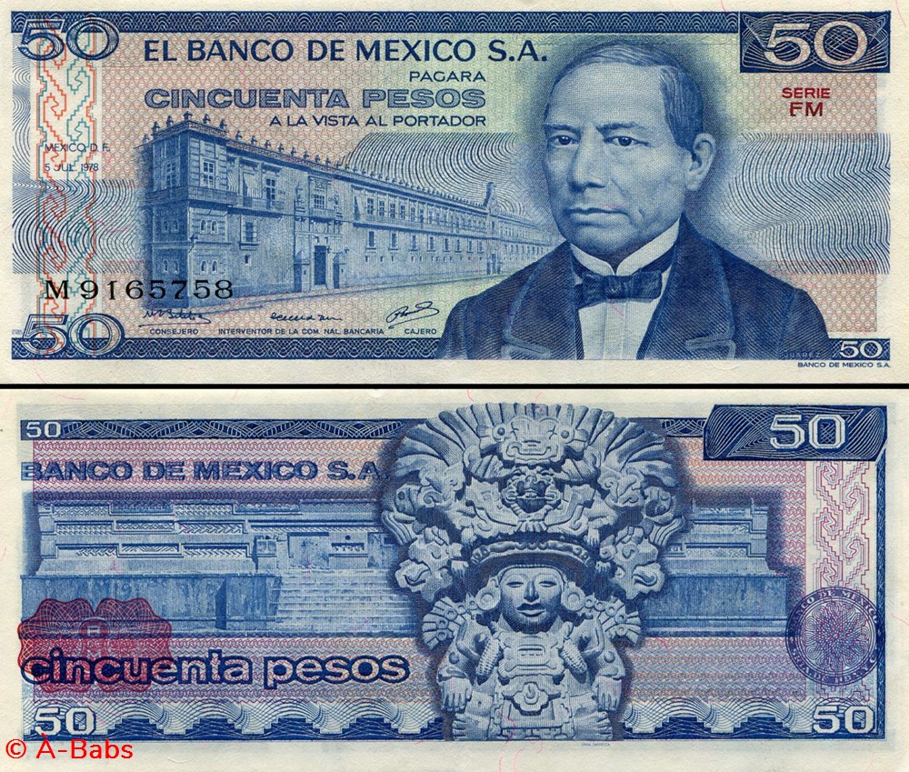 MEXIQUE - PICK 067a.FM - 50 PESOS - 1978 billets amerique du nord mexique pick 067a fm 50 pesos 1978