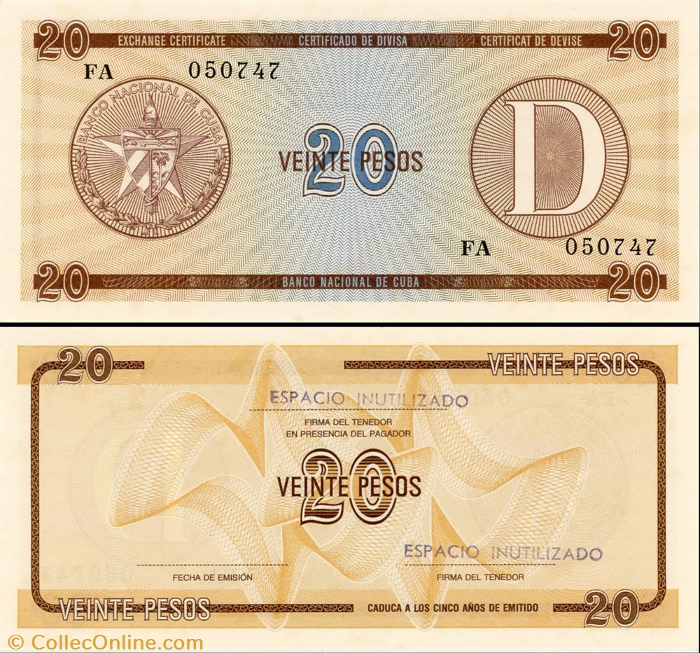 billet amerique centrale et caraibe cuba pick fx 36 20 pesos 1985
