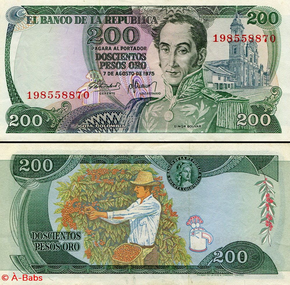 billets amerique du sud colombie pick 417 b 200 pesos de oro colombien 1975
