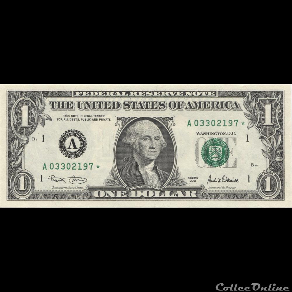 billets amerique du nord etats unis a 1 federal reserve notes small size 2001 series