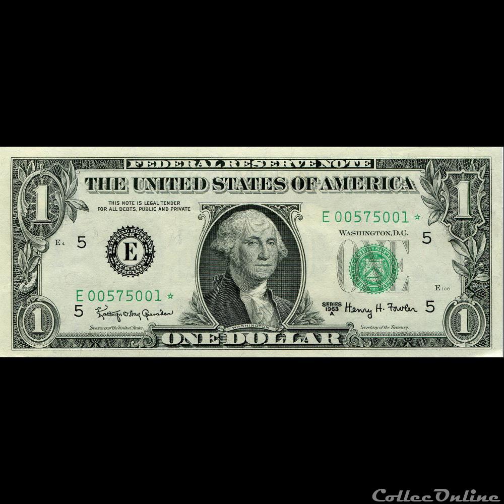 E- 1$ Federal Reserve Notes - Small Size 1963A Series billet amerique du nord etat uni e 1 federal reserve notes small size 1963a series