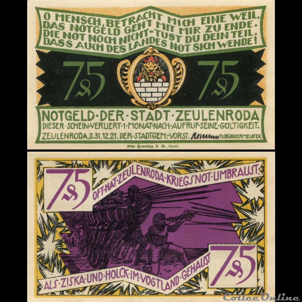 Zeulenroda 75 pfennig monnaie monde allemagne zeulenroda 75 pfennig