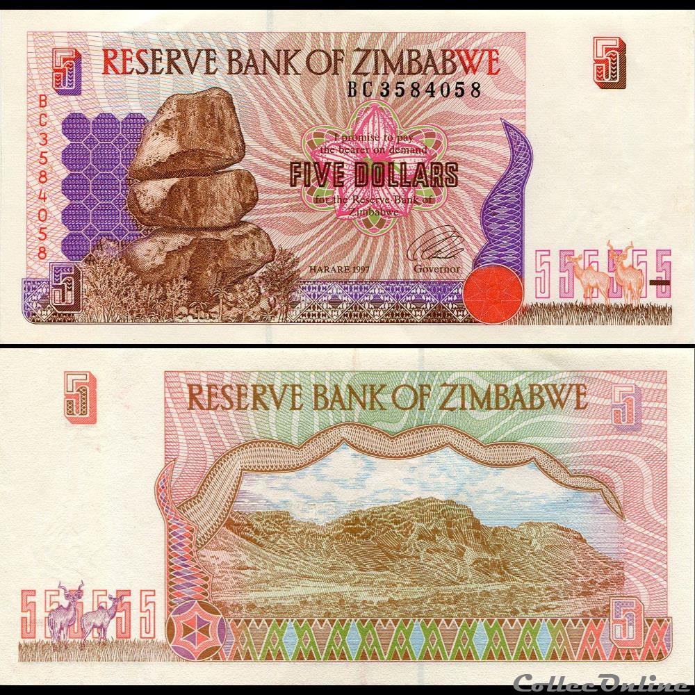 ZIMBABWE - PICK 005a - 5 Dollars - 1997 billets afrique zimbabwe pick 005a 5 dollars 1997