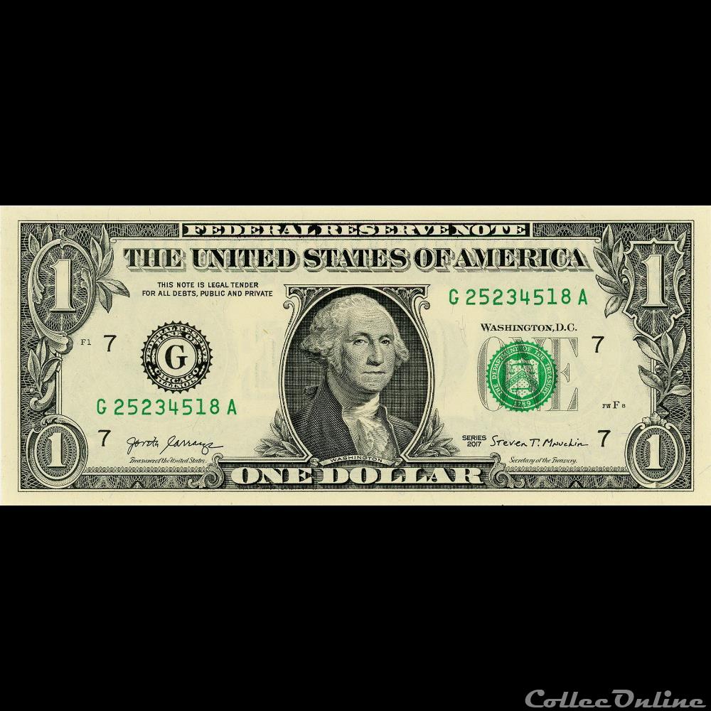 G- 1$ Federal Reserve Notes - Small Size 2017 Series billet amerique du nord etat uni g 1 federal reserve notes small size 2017 series
