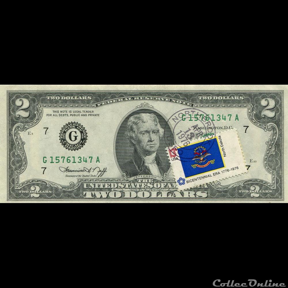 G- Chicago - 2$ Federal Reserve Notes - Small Size 1976 Series billet amerique du nord etat uni g chicago 2 federal reserve notes small size 1976 series